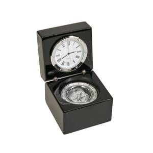 NEW CREATIVE GIFTS INTERNATIONAL square wood box with clock & compass in black